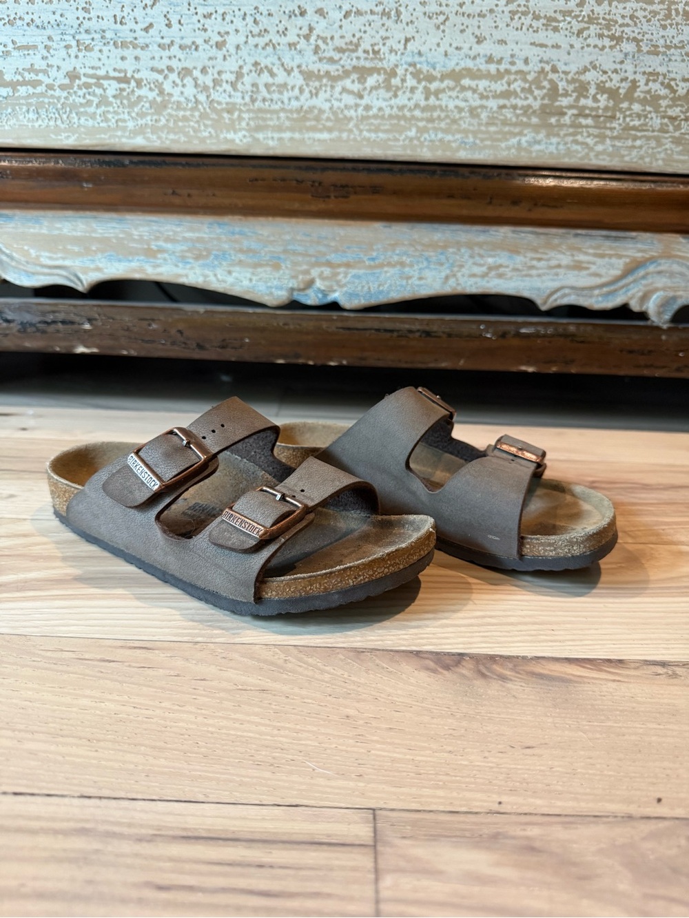 Birkenstock Kids Two-Strap Suede Sandals in Brown